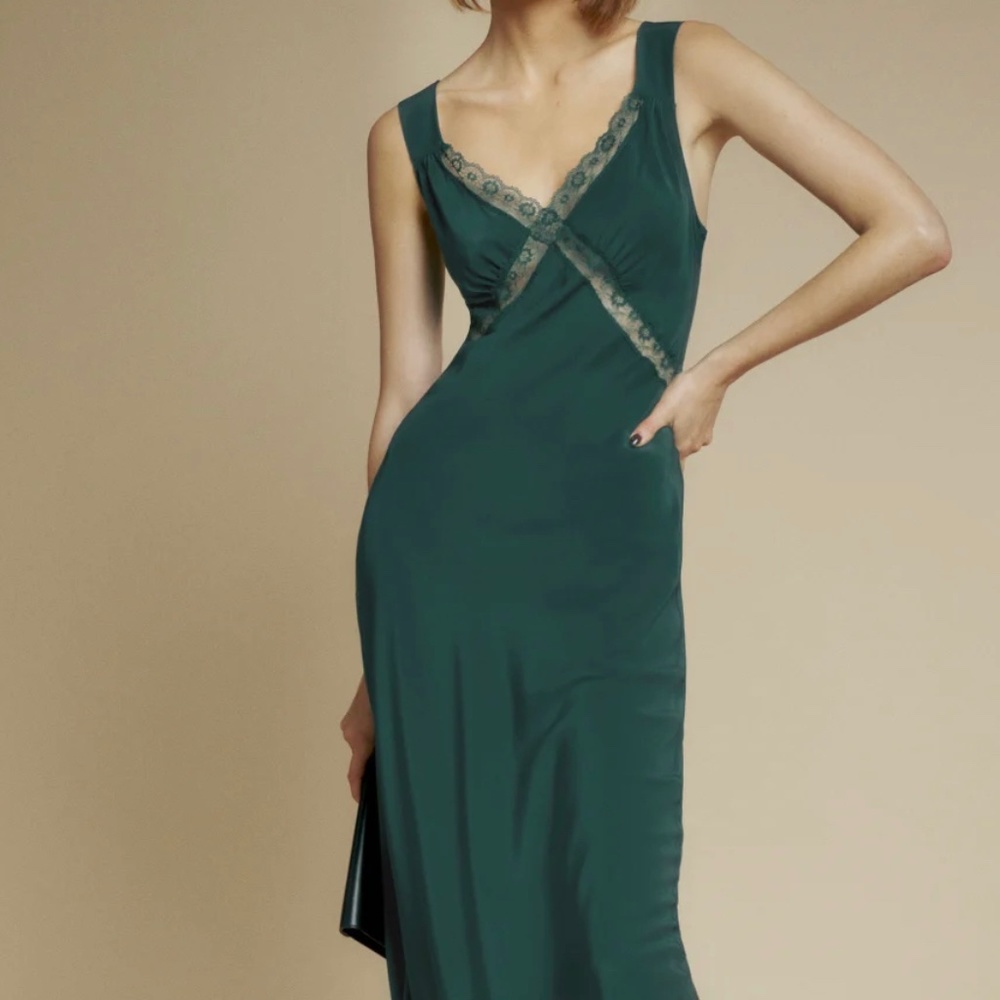 Reformation Provence Green Dress 100% SILK NEW LIMITED EDITION Size L